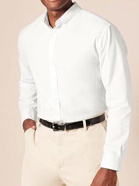 Amazon Essentials Men's L/S Oxford Shirt, White, Large, EUC